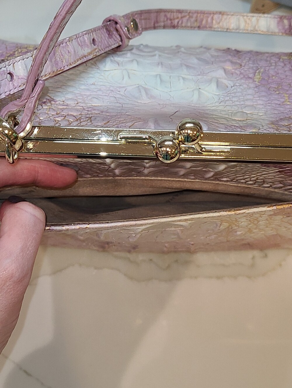 Brahmin Lilac Melbourne Juliette Kisslock Satchel Shoulder Bag RARE Pristine - Picture 16 of 16